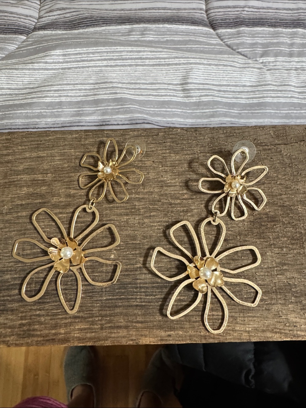 Park Lane Gold Floral Drop Earrings with Faux Pearl Accent